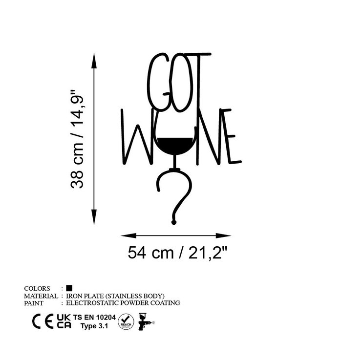 Wallity Got Wine Escultura de Pared de Metal Negra Wallity Got Wine Escultura de Pared de Metal Negra